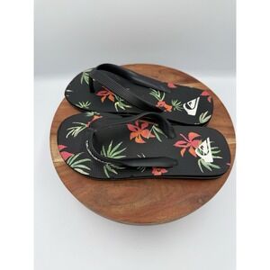 Quicksilver Flip Flops Girls Youth 13 Tropical Floral